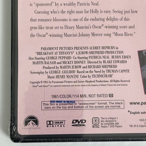 NEW Breakfast at Tiffany's DVD 1961 Comedy Drama Romance Audrey Hepburn - Picture 5 of 9